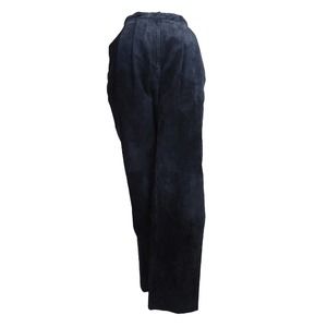 Vintage 80s Black Suede Leather High Waisted Straight Leg Trouser Pants